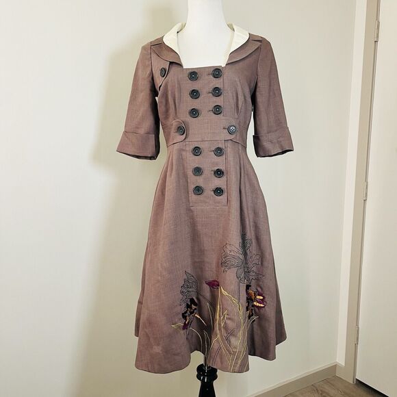 Anthropologie Long Look Coat Dress by Floreat Sz 6 Large Very Rare! As Shown - Picture 3 of 16